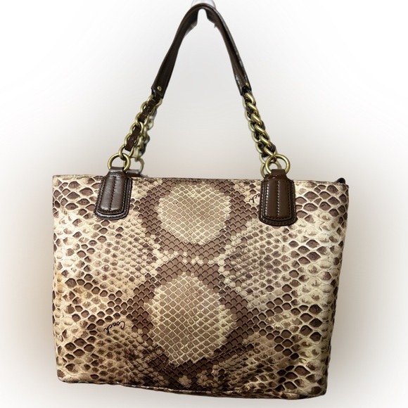 Coach Nylon Beige Python Print Tote/Shoulder Bag - Picture 5 of 10